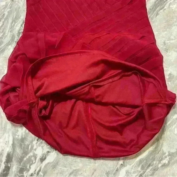 Adrianna Papell Dress Womens Red Shutter Pleated Layered Size 6 Party Cocktail - Picture 8 of 12